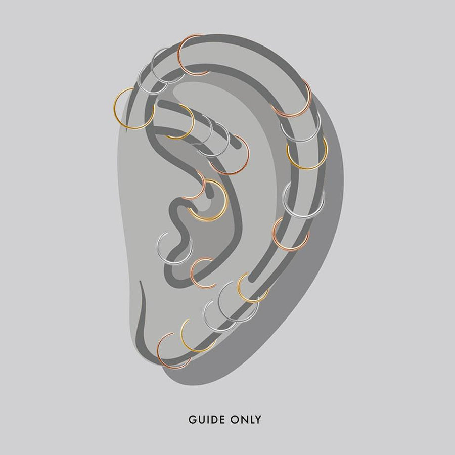 LARA. Gold Titanium Clicker Ring illustration of ear and cartilage earring placements
