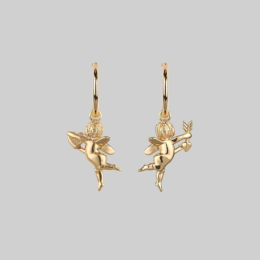 Cupid & Psyche Lovers Hoop Earrings - Gold cherub-earrings-gold