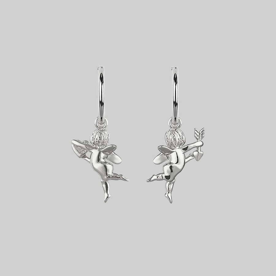 Cupid & Psyche Lovers Hoop Earrings - Silver cherub-earrings-silver