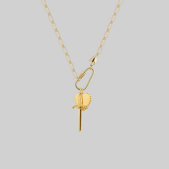 TORMENT. Heart & Dagger Carabiner Charm Necklace - Gold