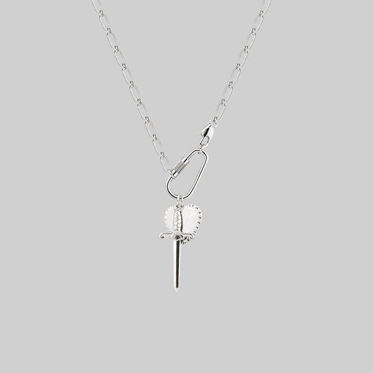 TORMENT. Heart & Dagger Carabiner Charm Necklace - Silver