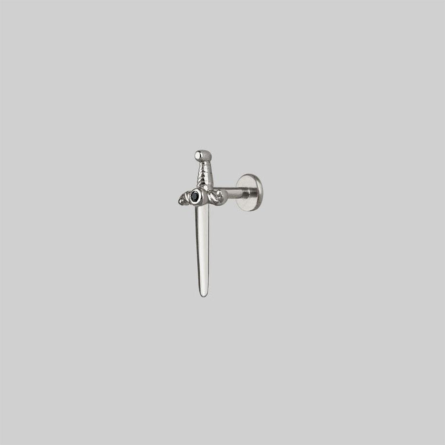 BETRAYAL. Silver & Black Spinel Dagger Earring - Helix/Tragus dagger cartilage earrings, helix dagger
