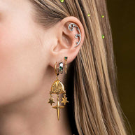 dangly gold celestial earrings