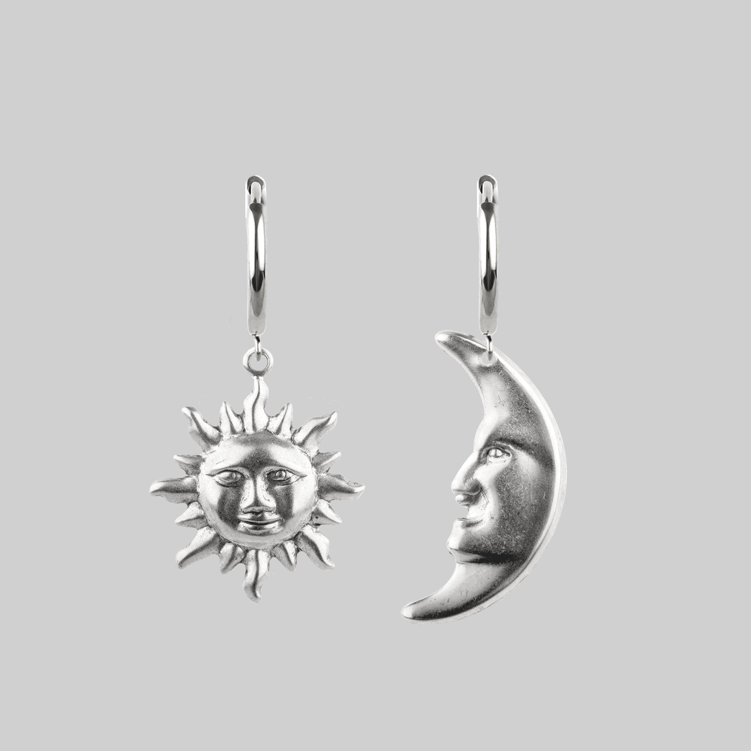 sun and moon silver hoop earrings