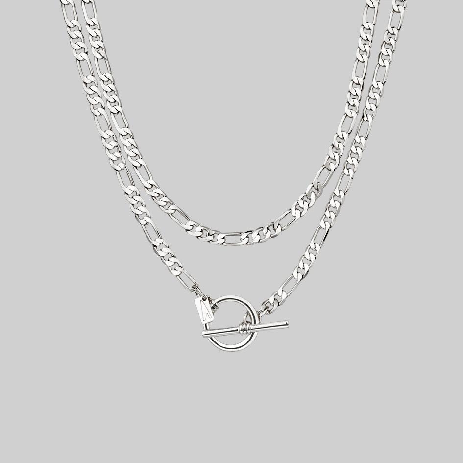 silver double wrap chain necklace