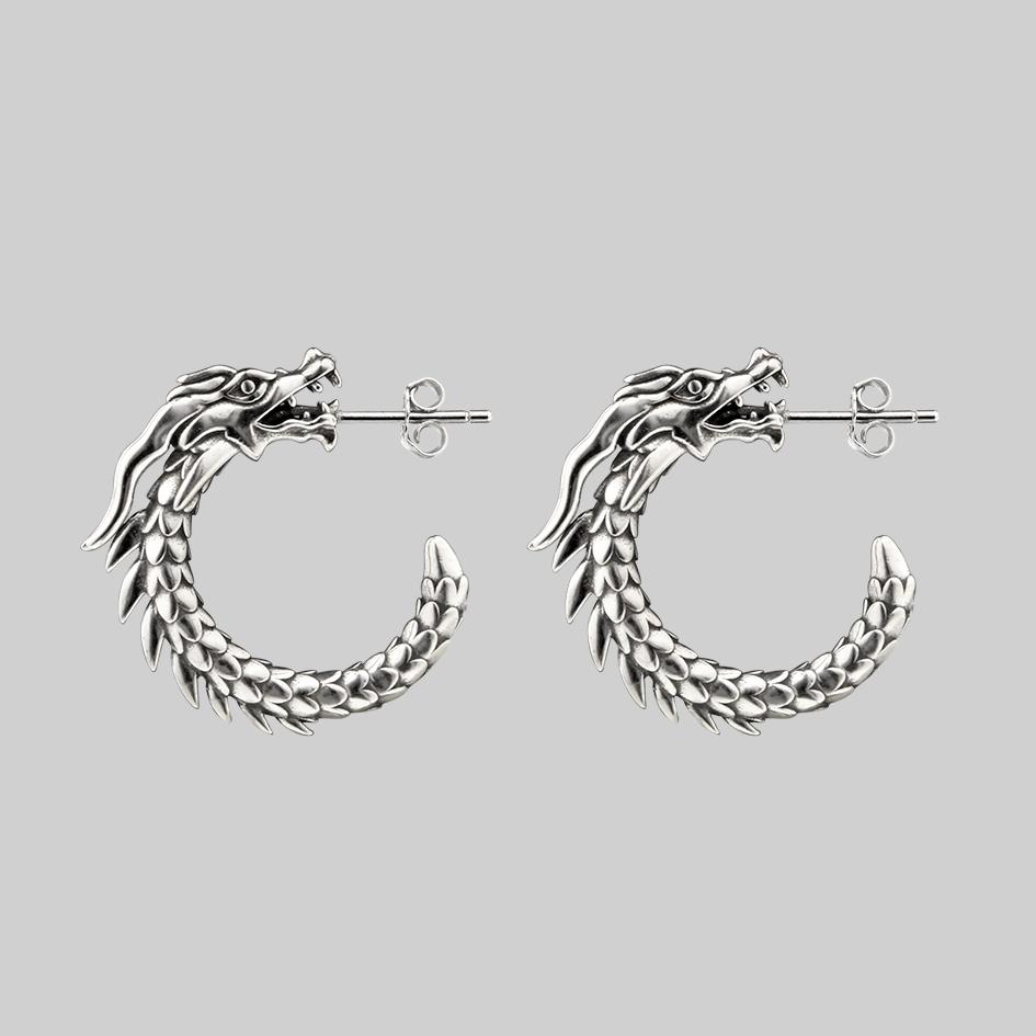 sterling silver dragon head hoops