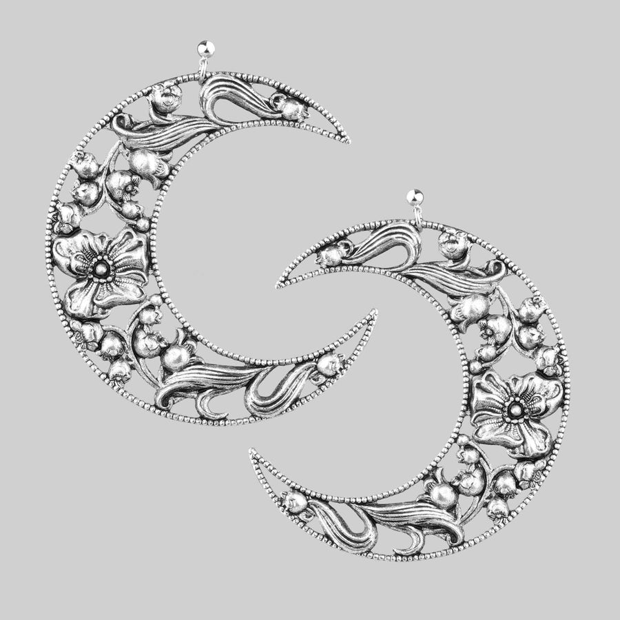 Earrings - ECLIPSE. Huge Floral Crescent Earrings