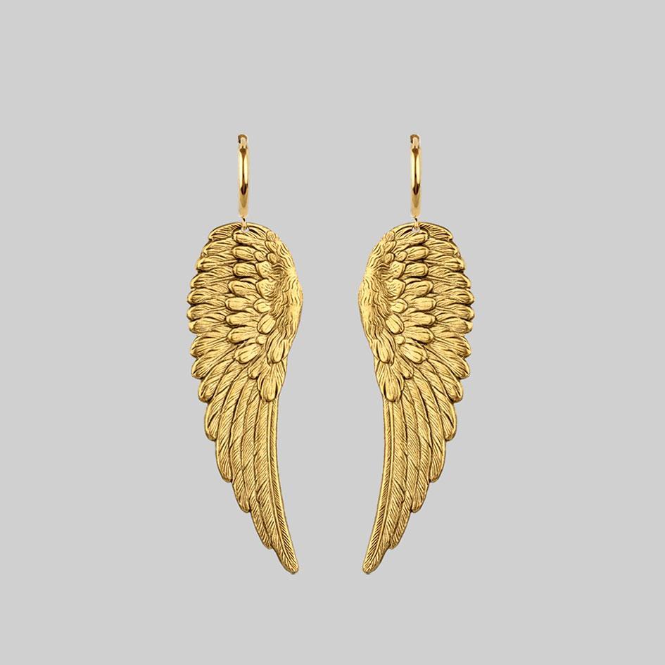 gold angel wing hoops