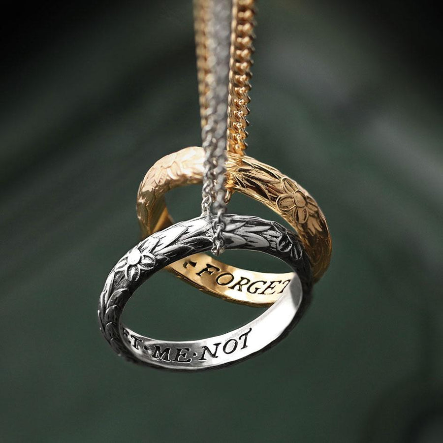 Forget Me Not Posie Ring - Silver Sterling silver posie ring, ring with words, ring necklace