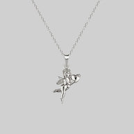 silver cherub necklace with heart