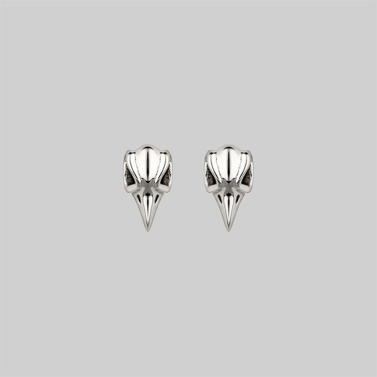 MERLA. Raven Skull Earrings - Silver