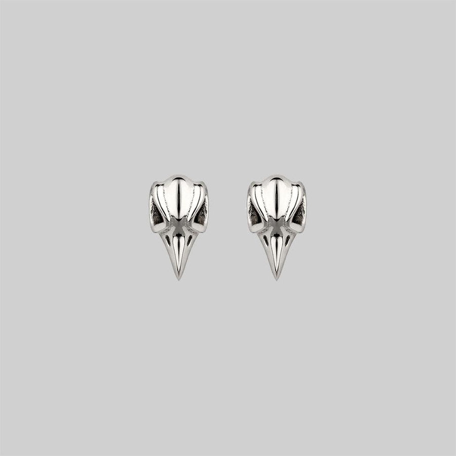 silver raven skull earrings
