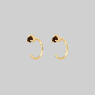 huggie hoop earrings gold with garnet gemstone