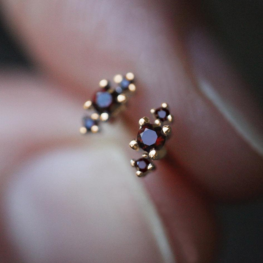 ROSEBUD. Garnet Trio Gold Stud Earrings ROSEBUD. Garnet Trio Gold Stud Earrings