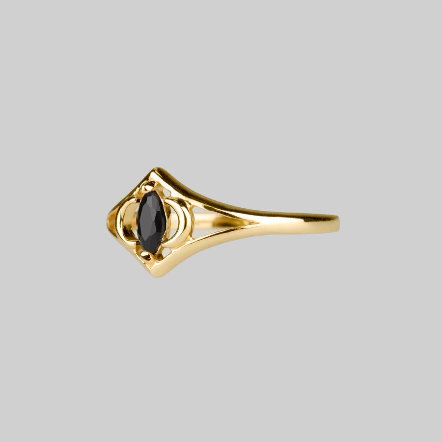 CELESTIAL. Two Moons Black Spinel Gold Ring black spinel crescent moon ring