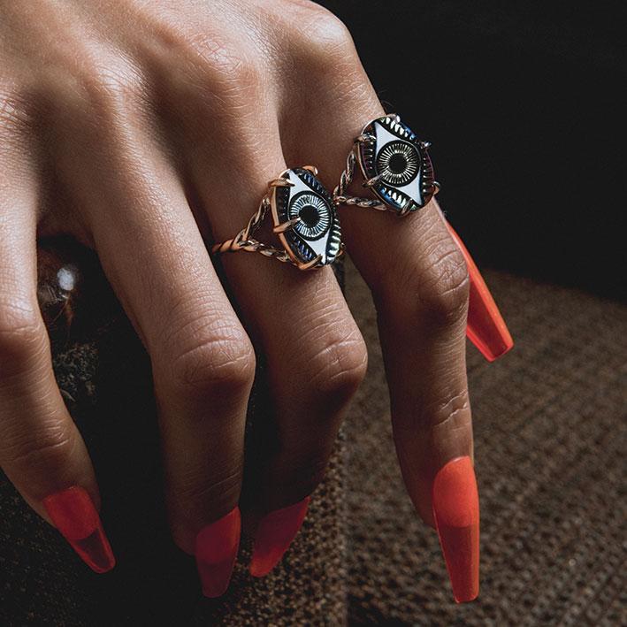 BEHOLD. Iridescent Glass Eye Ring - Silver BEHOLD. Iridescent Glass Eye Ring - Silver