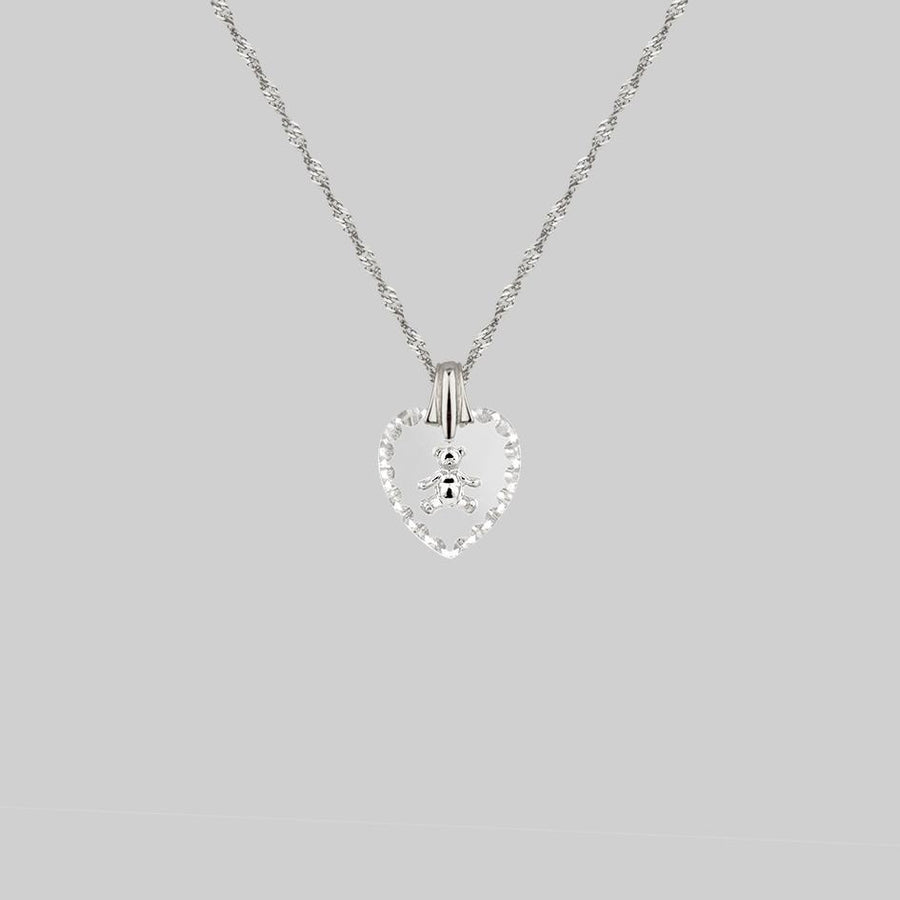 glass teddy bear heart necklace silver