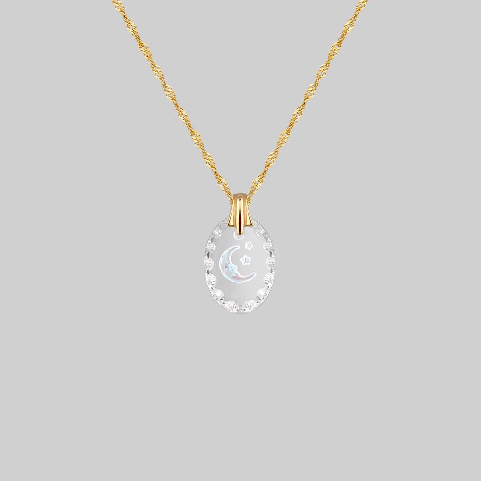 glass engraved moon and star necklace gold