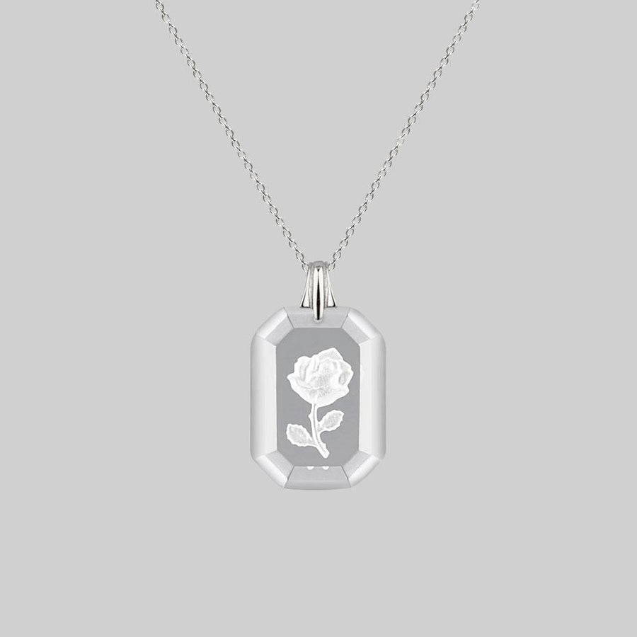 glass rose engraved pendant necklace
