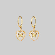 gold butterfly glass heart earrings