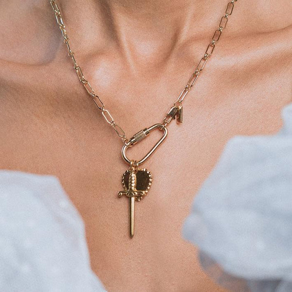 TORMENT. Heart & Dagger Carabiner Charm Necklace - Gold – REGALROSE