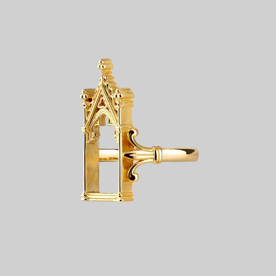 LENORE. Gothic Arch Window Ring - Gold gold church ring