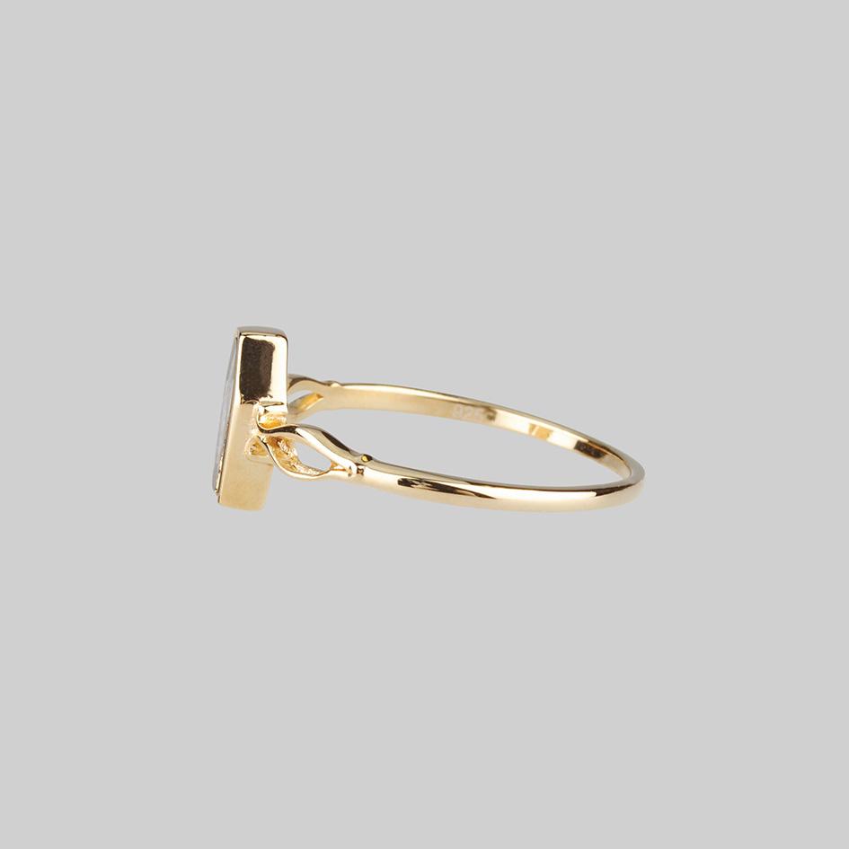 MORALITY. Tiny Skeleton Coffin Gold Ring
