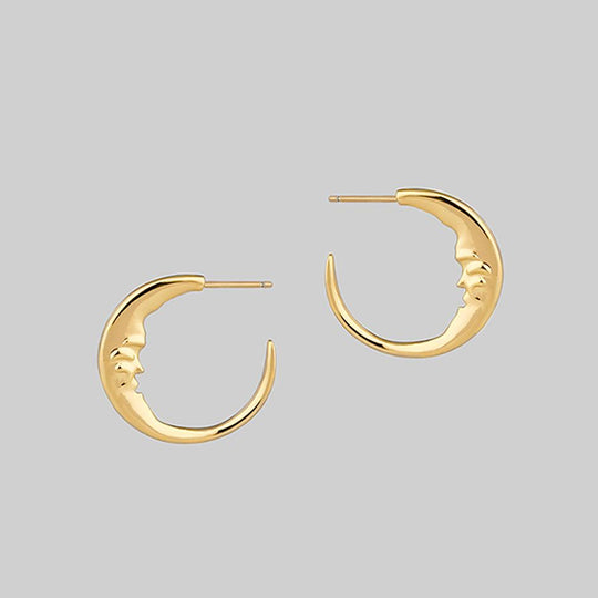 GOOD NIGHT. Man in the Moon Crescent Earrings - Gold