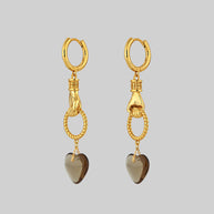 gold hand heart gemstone earrings