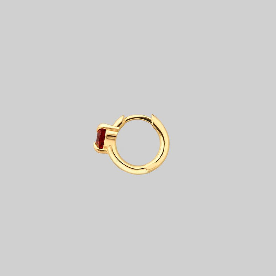 HEART & SOUL. Garnet Heart Hoop Earrings - Gold mini gold heart hoop earring