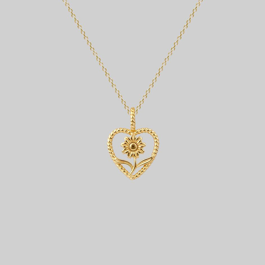 APRIL. Sunflower Heart Necklace - Gold gold heart and flower necklace