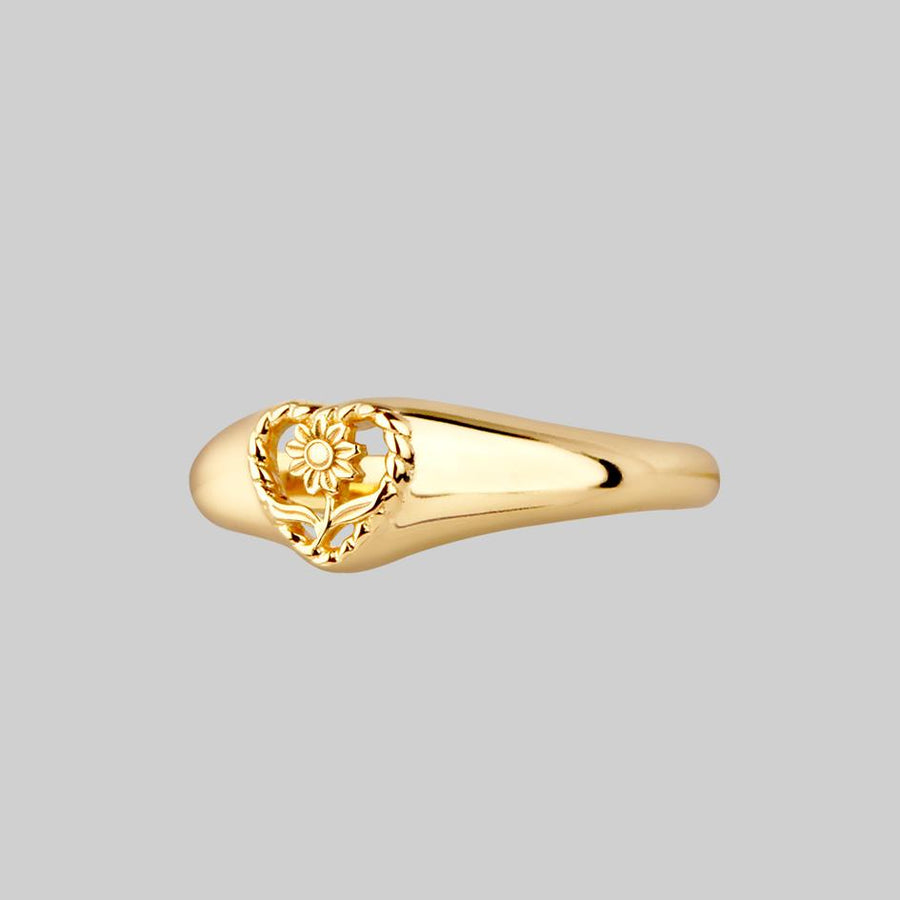 APRIL. Sunflower Heart Ring - Gold thick gold ring with sunflower