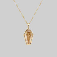 gold plated rose glass coffin necklace