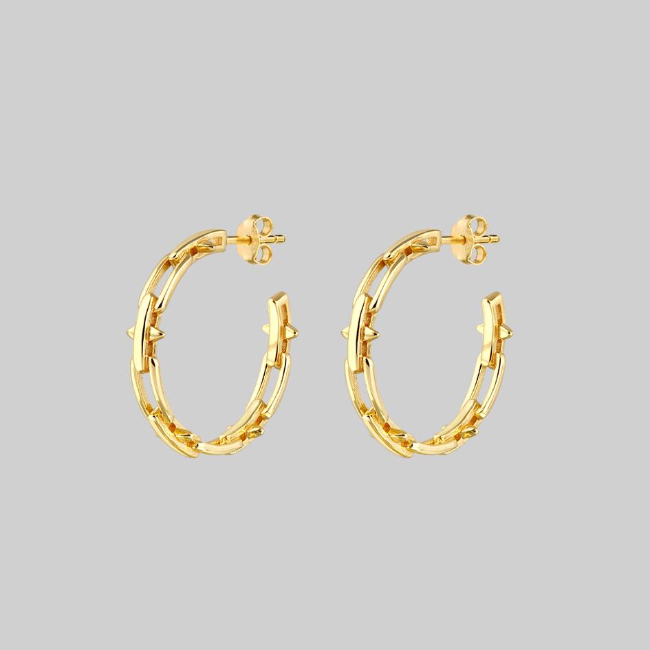 gold spiked chain hoop earrings