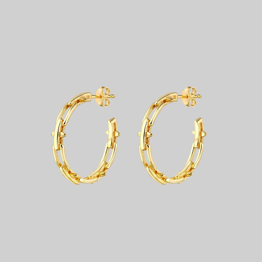 gold spiked chain hoop earrings