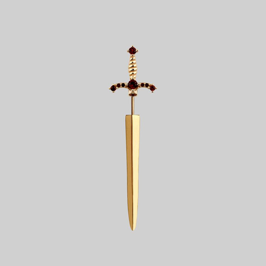MAJESTY. Garnet Dagger Single Earring - Gold