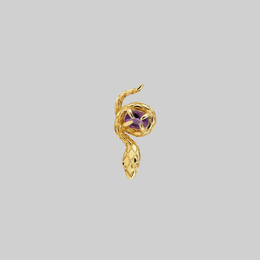 INSIDIOUS. Amethyst Coiled Snake Stud Earring - Gold gold snake tragus earring