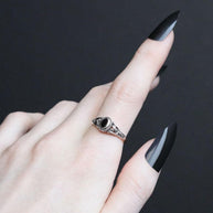 sterling silver detailed black gemstone ring