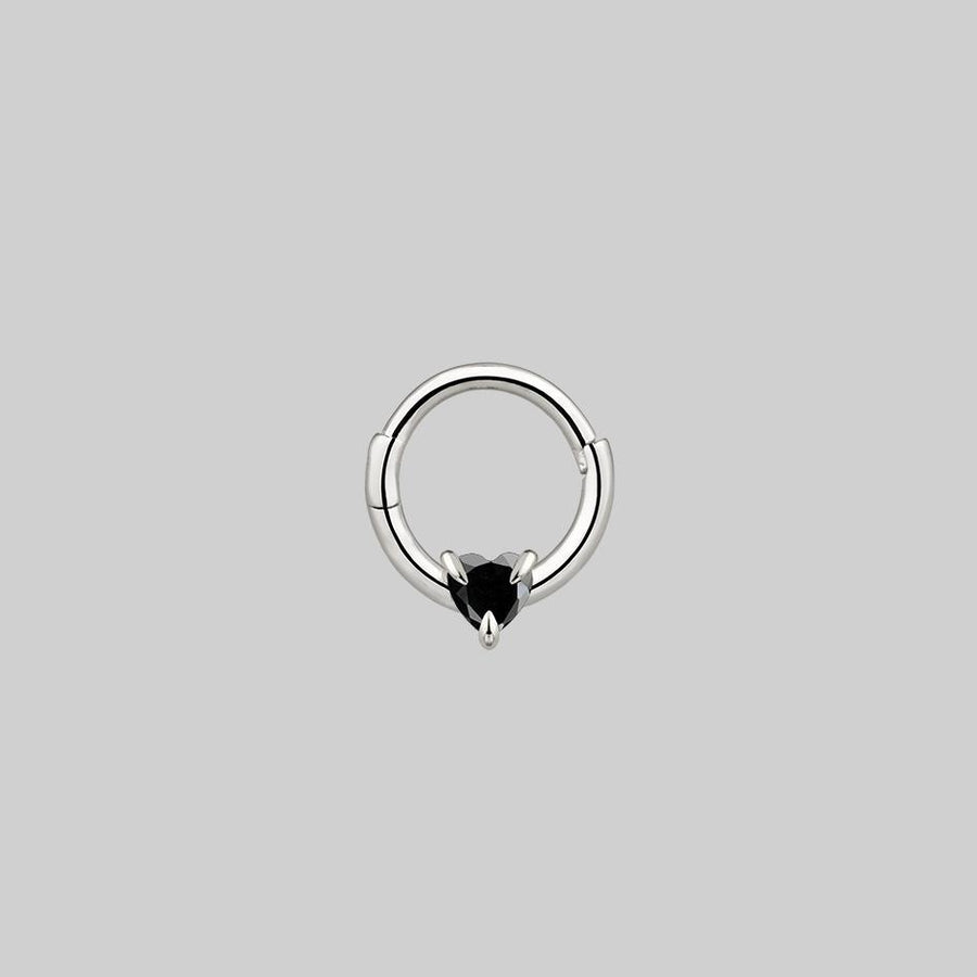 HEART & SOUL. Black Spinel Septum Clicker Ring - Silver black heart septum ring