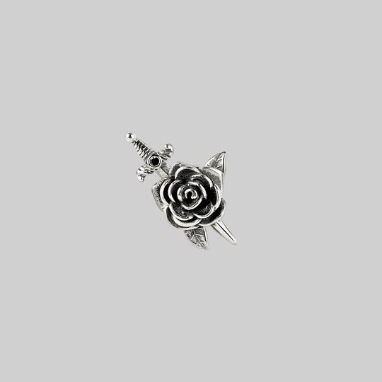 RHAPSODY. Dagger Through Rose Stud Earring - Silver