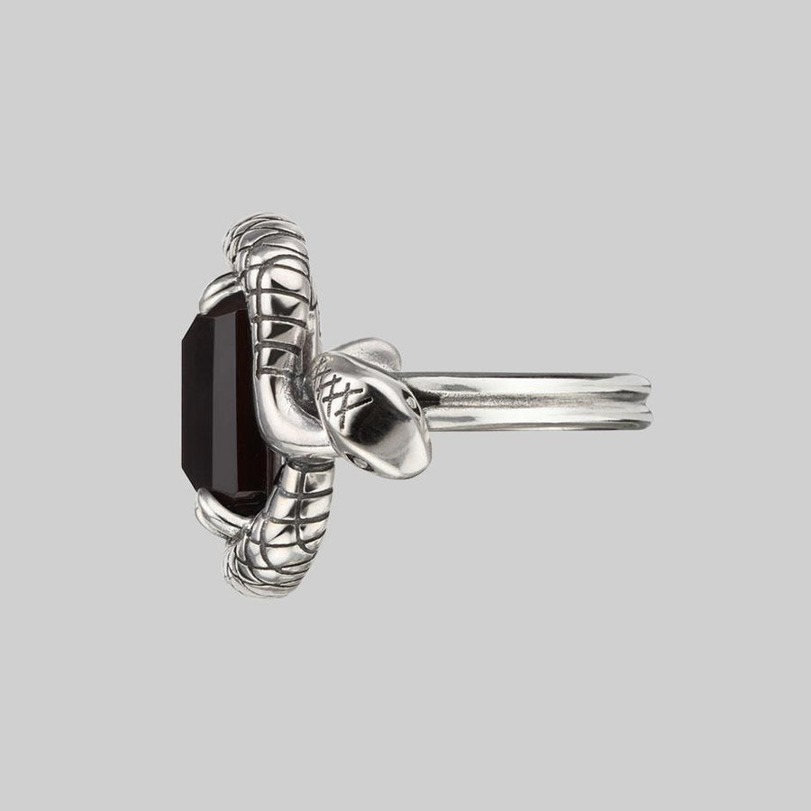 MALICE. Black Spinel Coiled Snake Cocktail Ring - Silver MALICE. Black Spinel Coiled Snake Cocktail Ring - Silver