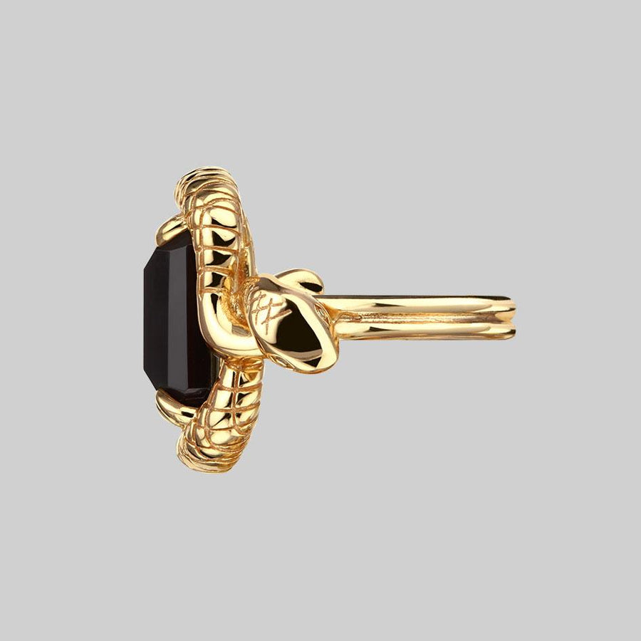 MALICE. Black Spinel Coiled Snake Cocktail Ring - Gold MALICE. Black Spinel Coiled Snake Cocktail Ring - Gold