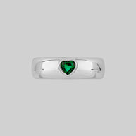 green heart silver band ring