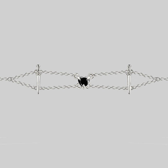 VINDICATE. Swords & Onyx Heart Choker - Silver