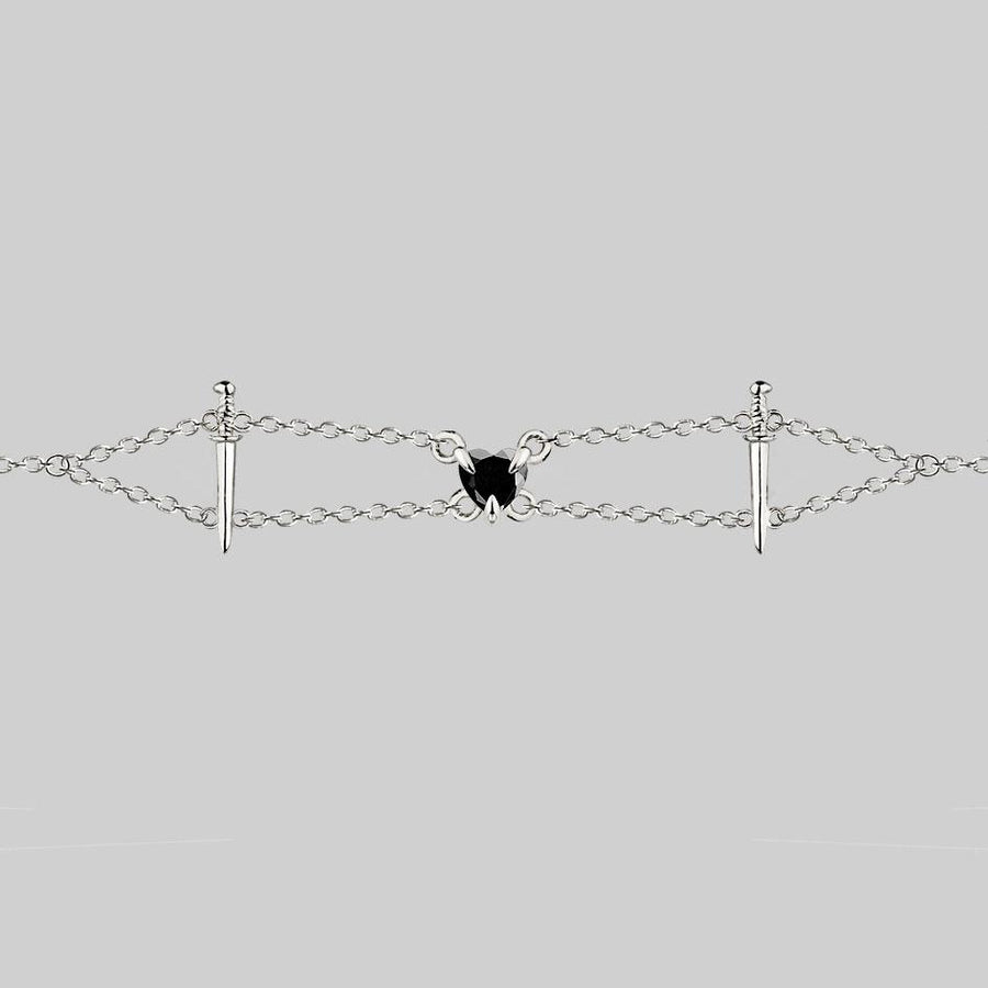 VINDICATE. Swords & Onyx Heart Choker - Silver