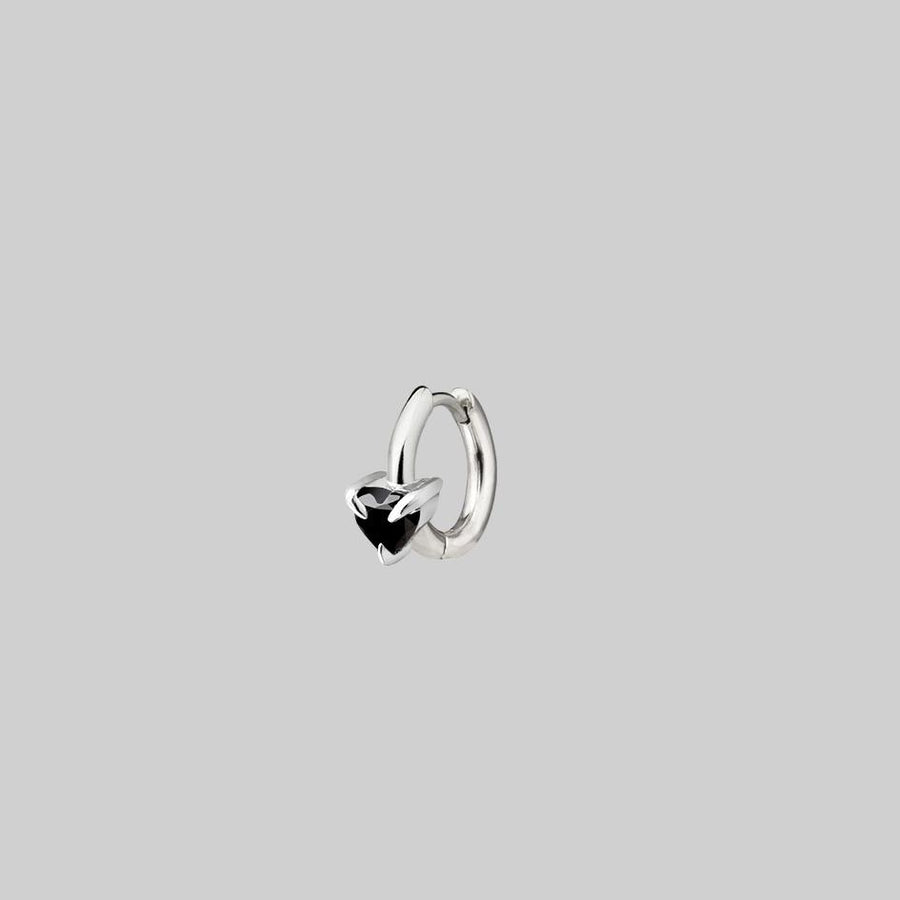HEART & SOUL. Black Spinel Heart Clicker Ring - Silver heart gemstone mini hoop earring