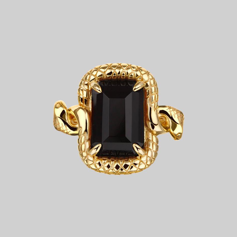 black gemstone gold snake ring