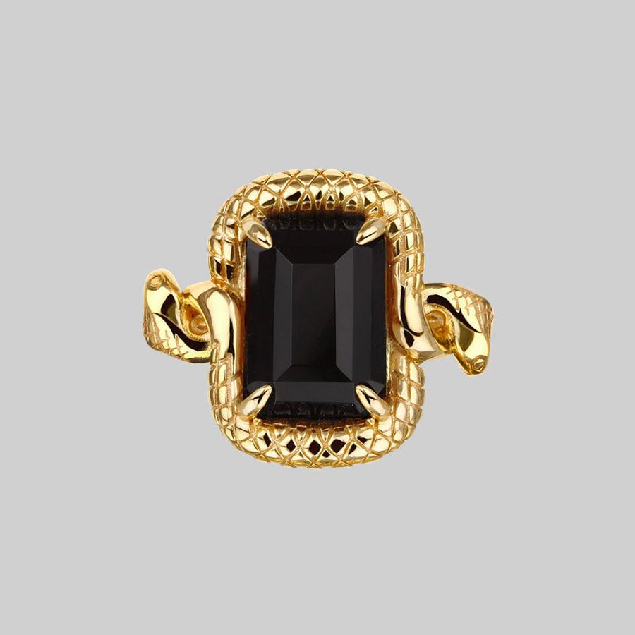 black gemstone gold snake ring