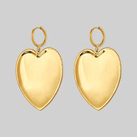huge gold plain heart earrings
