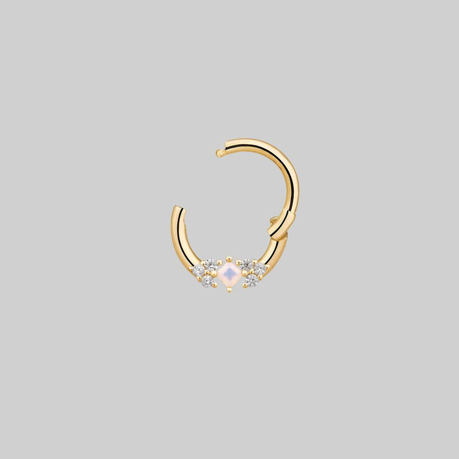 THIEF OF JOY. Opal Gold Clicker Ring - Septum diamond and opal gemstone nose ring